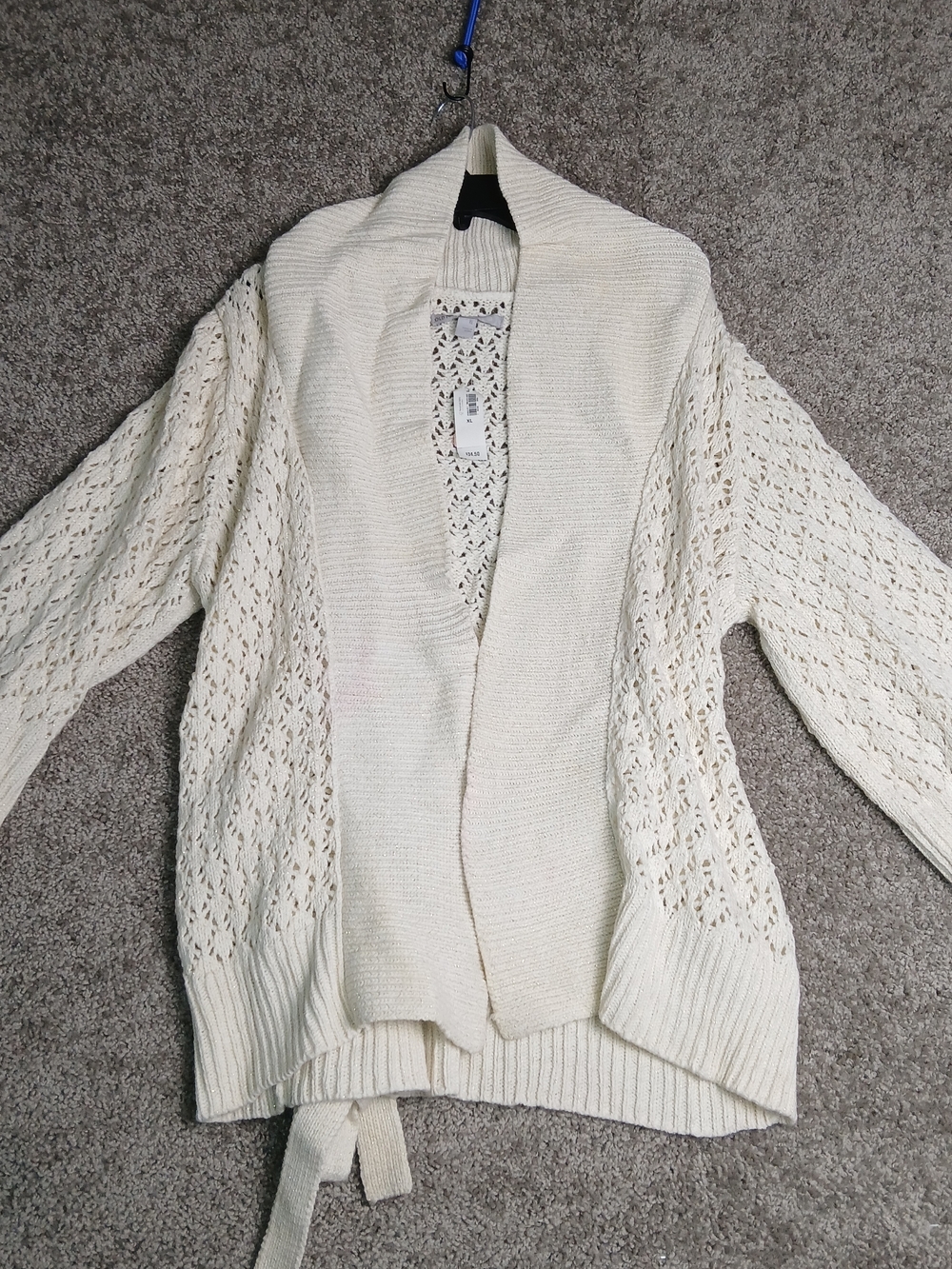 Old Navy Cardigan for Women Creqm with Glitter Open Front Sweater - Size XL